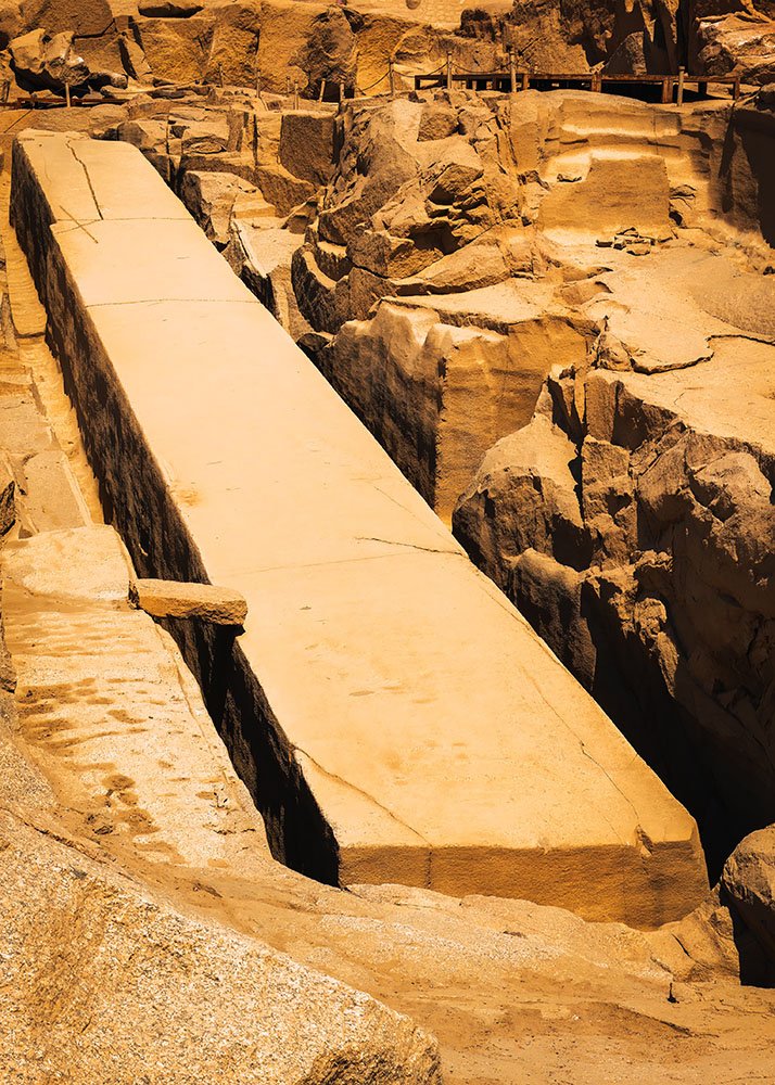 The unfinished obelisk in Aswan is excavated, but still horizontally placed in the ground