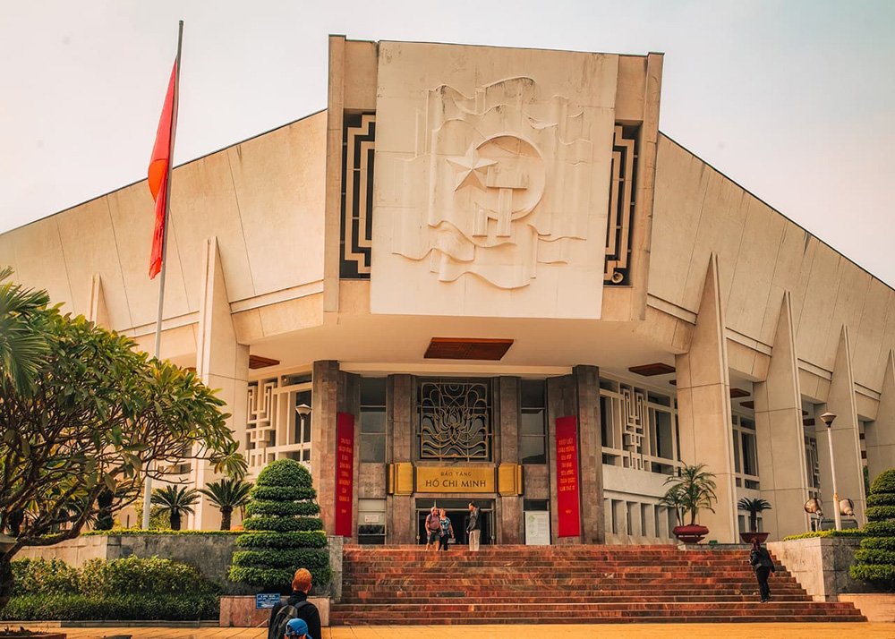 The Ho Chi Minh Museum in Hanoi - Vietnam: The exterior of the Ho Chi Minh Museum showcasing its architectural design.