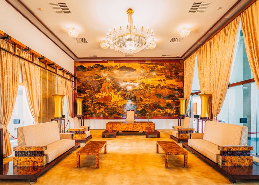 Inside the Reunification Palace in Ho Chi Minh City - Vietnam: A room inside the Reunification Palace, showcasing vintage furniture and decor.