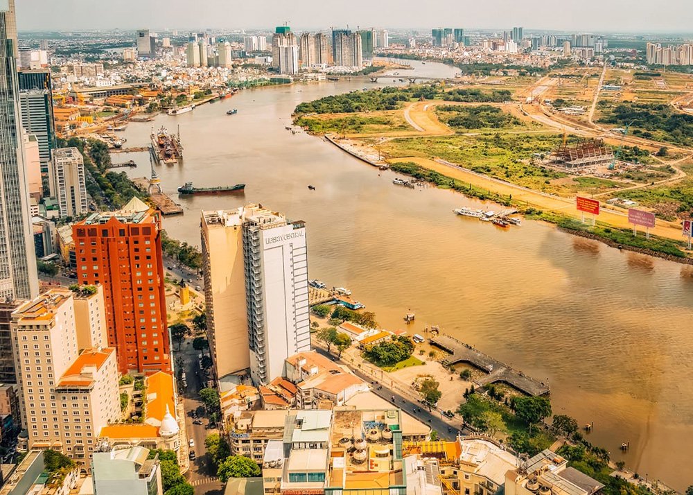View of Ho Chi Minh City from the skydeck in Bitexco Financial Tower - Vietnam: A panoramic view of Ho Chi Minh City from the observation deck of the Bitexco Financial Tower.
