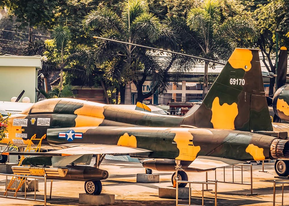 Military plane at the War Remnants Museum in Ho Chi Minh City - Vietnam: A vintage military aircraft displayed at the War Remnants Museum.