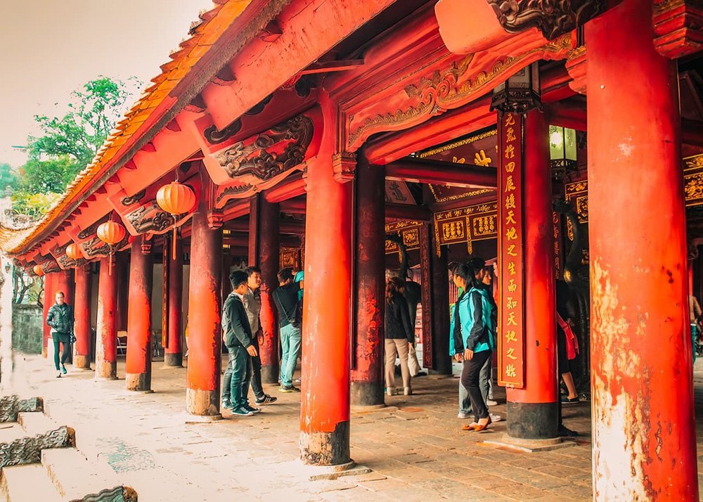 The Temple of Literature in Hanoi - Vietnam: The historic Temple of Literature surrounded by greenery in Hanoi, Vietnam.