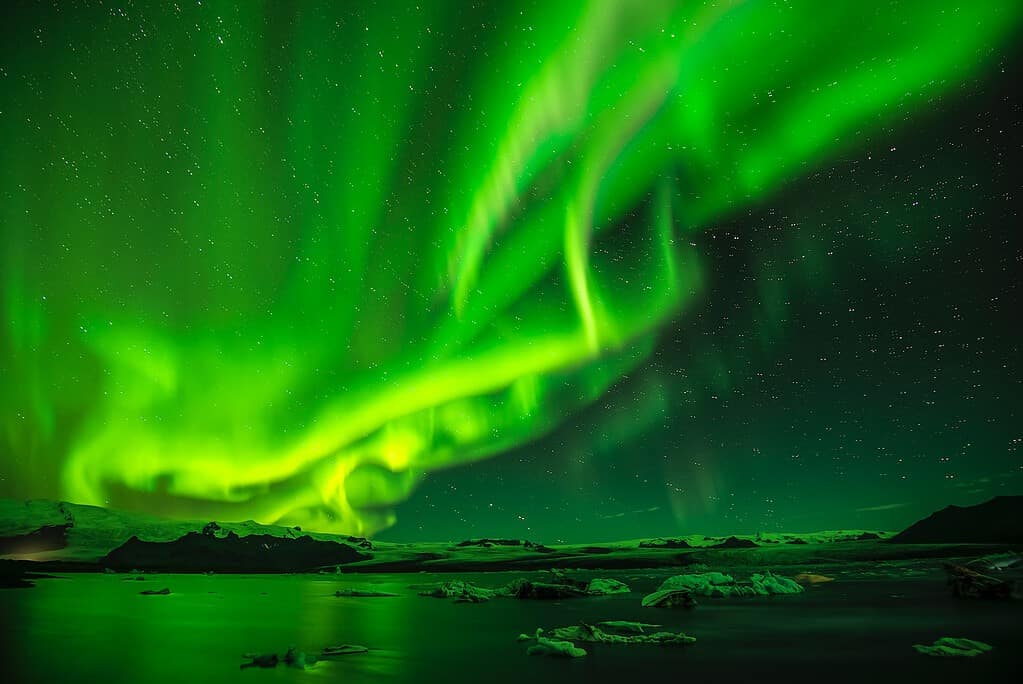 Northern Lights can be seen in the air.