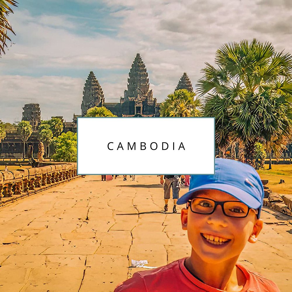 Cover image with the text "Cambodia" clicking this image will bring you to the Cambodia family travel guides on Sas Crossing Countries.