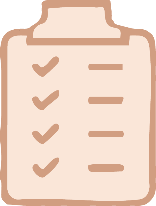 drawing of a clipboard with check marks and scribbles
