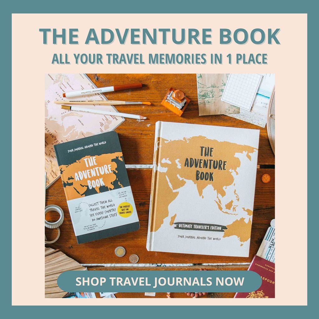 2 The Adventure Book journals are pictured and the text says: "The Adventure Book, all your travel memories in 1 place" clicking on this picture leads to The Adventure Book website