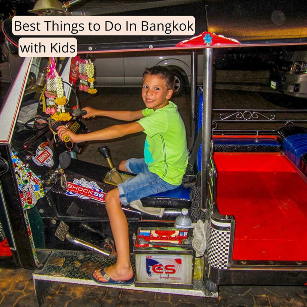 Cover image with the text "Best Things to Do In Bangkok with Kids" clicking this image will bring you to this post on Sas Crossing Countries.