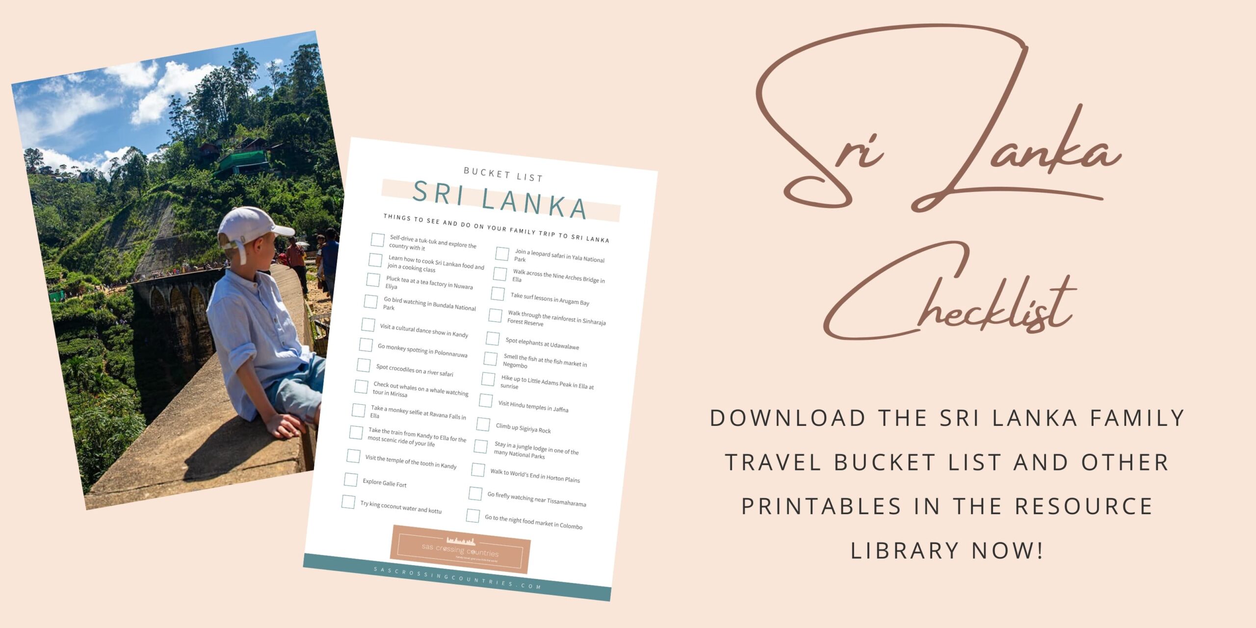 Banner saying: Download my FREE printable Sri Lanka bucket list. With a picture of the bucket list