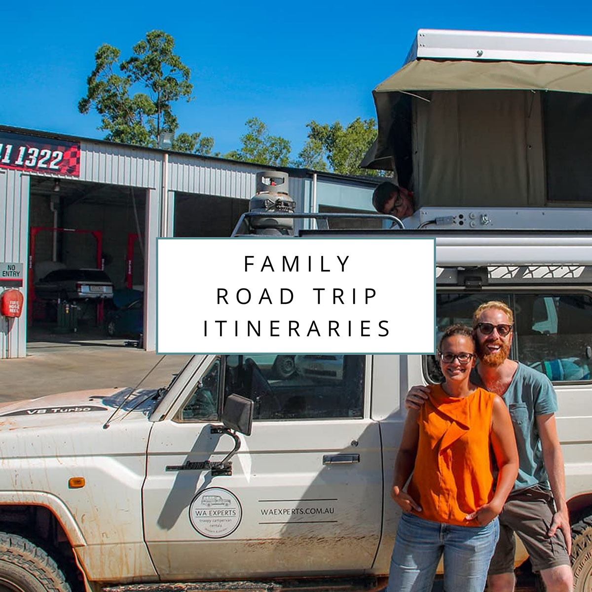 Banner image with the text "Family Road Trip Itineraries". Clicking this link takes you to a page with all family road trip itineraries
